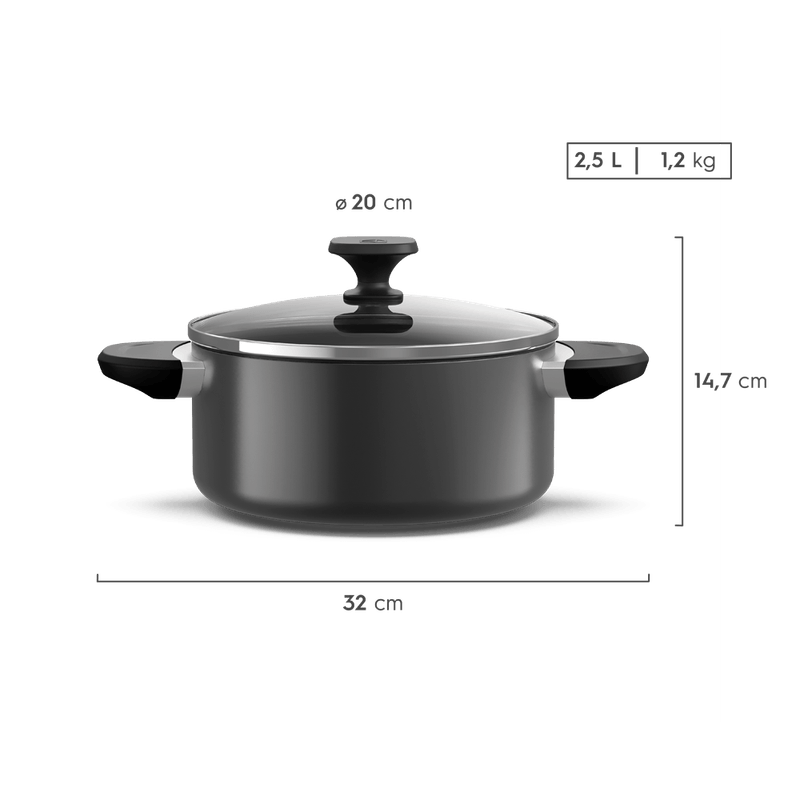 Item inativo - Caçarola 20cm Antiaderente Cinza Escuro-1786472747477